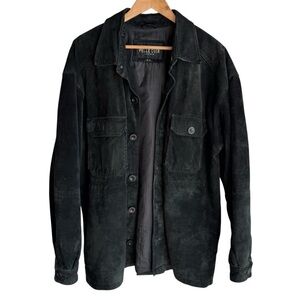 Vintage 90s Genuine Suede Shacket Mens M Black Leather Shirt Jacket Y2K EUC!
